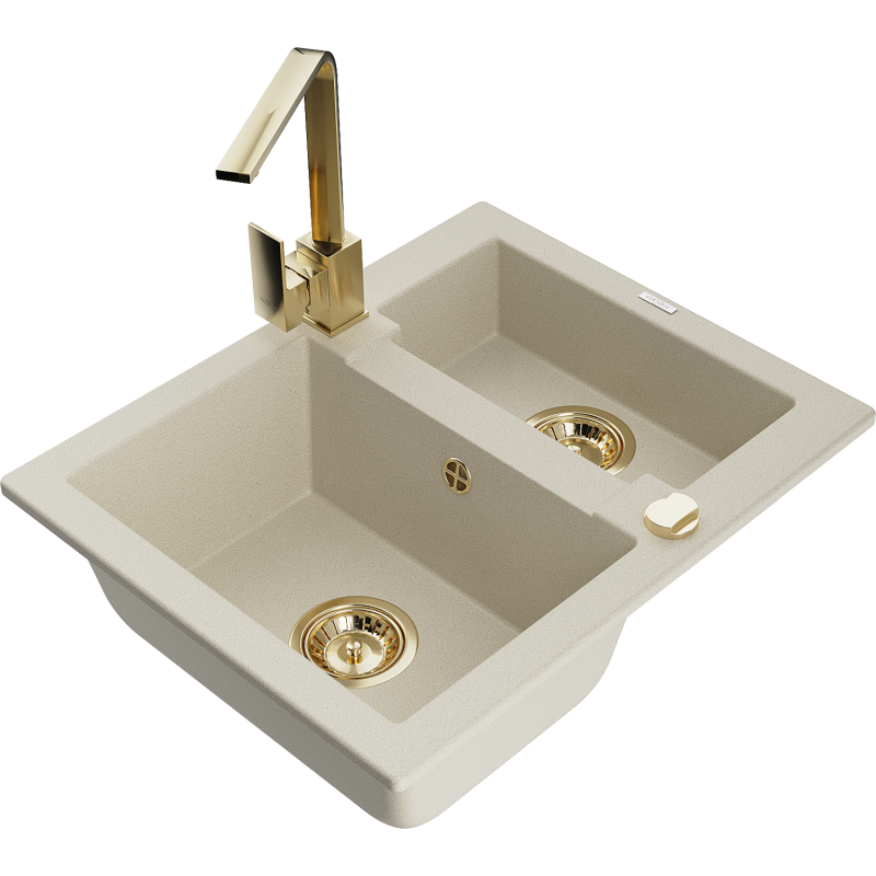 Mexen Carlos Granitspüle 1,5 Kammern mit Küchenarmatur Rita, beige - 6518-69-670300-50