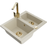 Mexen Carlos fregadero de granito de 1,5 senos con grifo de cocina Rita, beige - 6518-69-670300-50
