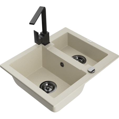 Mexen Carlos granitische spoelbak 1,5-compartiment met keukenkraan Rita, beige - 6518-69-670300-70