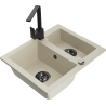 Mexen Carlos Granite Sink 1.5-Bowl with Rita Kitchen Tap, Beige - 6518-69-670300-70