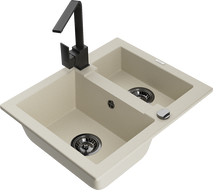 Mexen Carlos Granite Sink 1.5-Bowl with Rita Kitchen Tap, Beige - 6518-69-670300-70