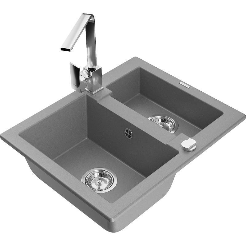 Mexen Carlos fregadero de granito 1,5-cubetas con grifo de cocina Rita, gris - 6518-71-670300-00