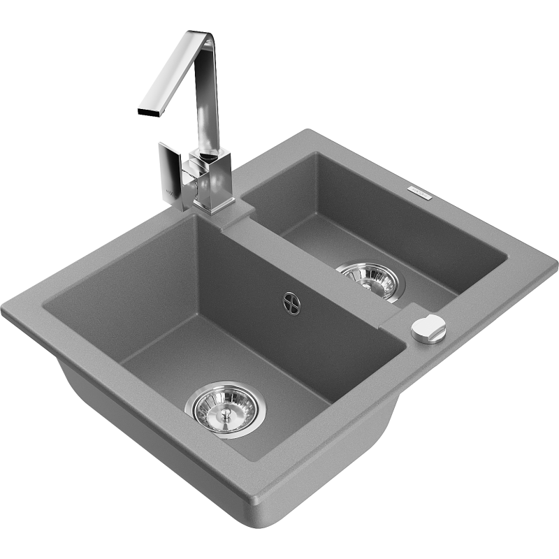 Mexen Carlos lavello in granito 1,5 vasche con rubinetto da cucina Rita, grigio - 6518-71-670300-00