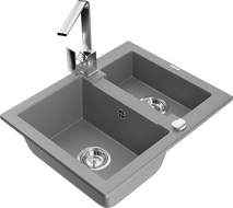 Mexen Carlos fregadero de granito 1,5-cubetas con grifo de cocina Rita, gris - 6518-71-670300-00