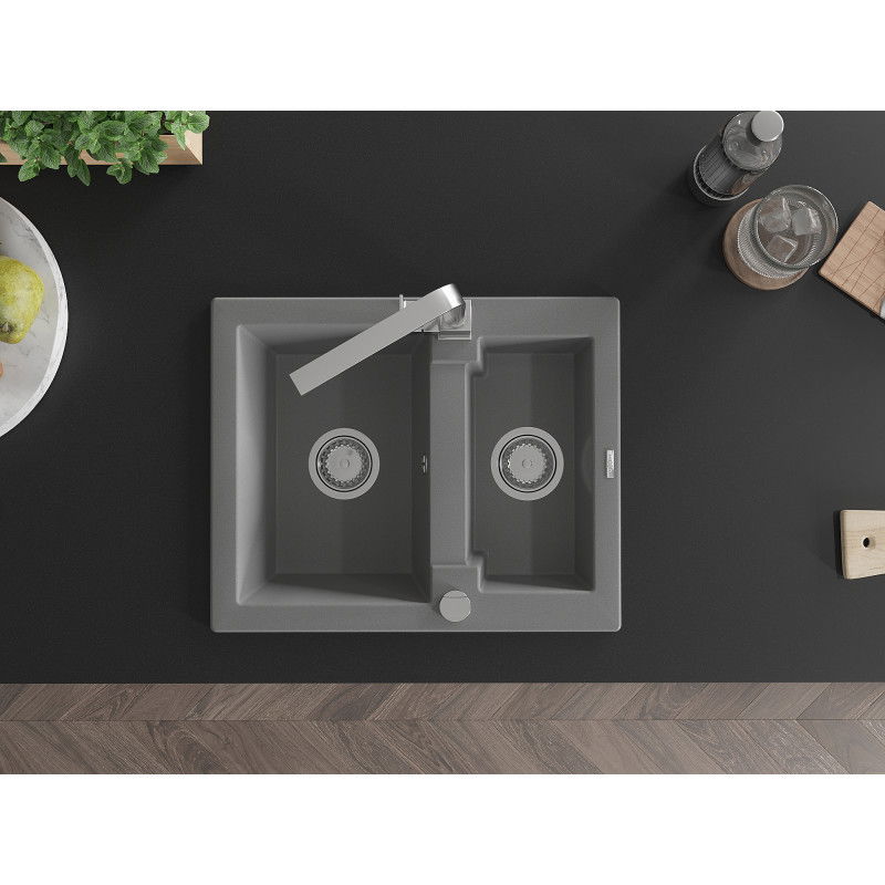 Mexen Carlos granieten gootsteen 1,5-komorige met keukenmengkraan Rita, grijs - 6518-71-670300-00