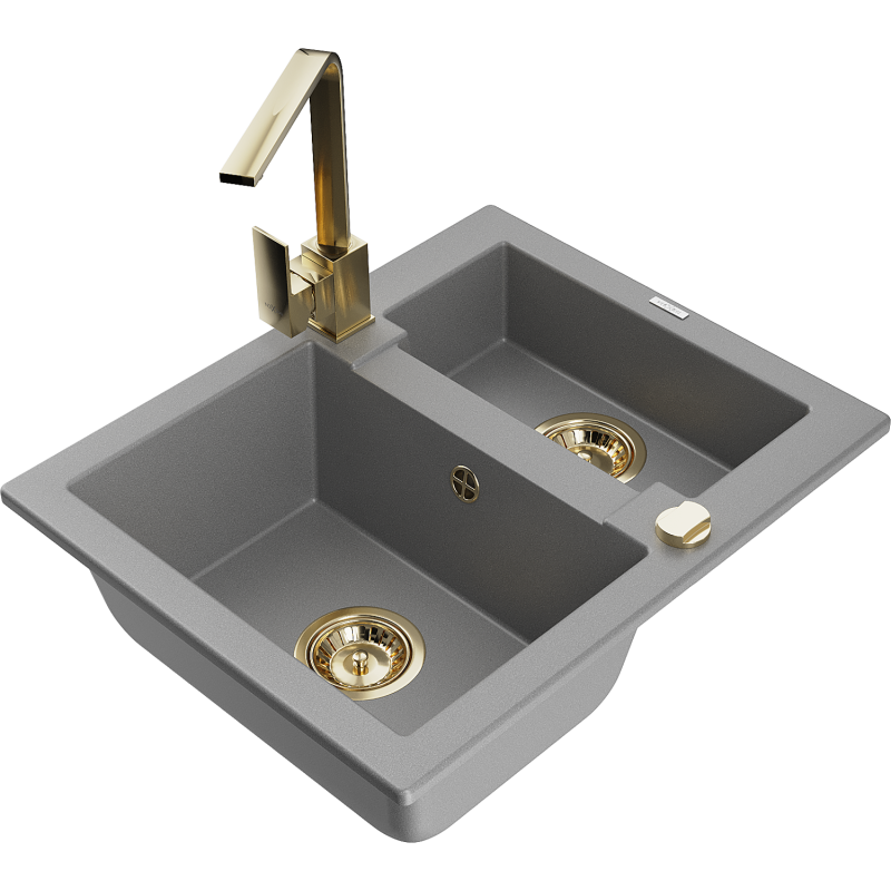 Mexen Carlos 1,5-osainen graniittiallas keittiöhanalla Rita, harmaa - 6518-71-670300-50