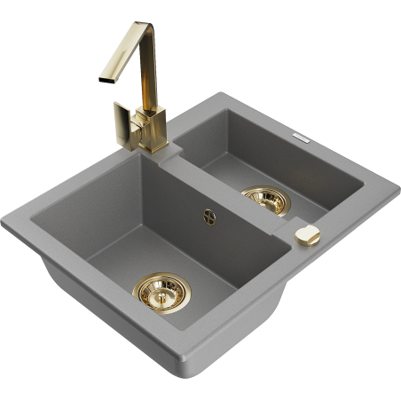 Mexen Carlos granit izlietne ar 1,5 nodalījumu un virtuves jaucējkrānu Rita, pelēka - 6518-71-670300-50