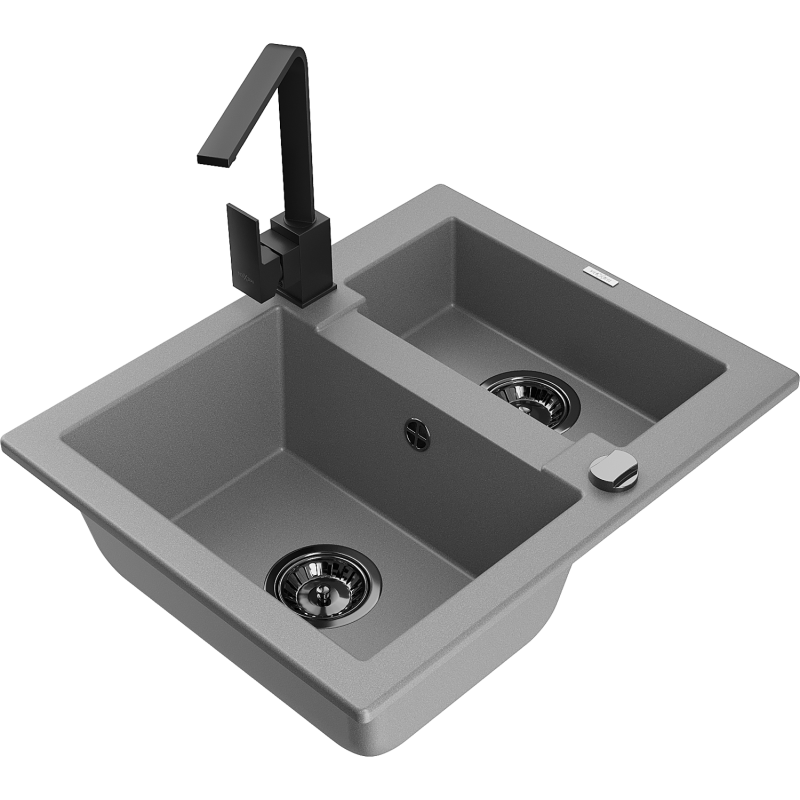 Mexen Carlos lava-loiça de granito 1,5-cuba com torneira de cozinha Rita, cinzento - 6518-71-670300-70-B