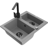 Mexen Carlos fregadero de granito 1,5-cubetas con grifo de cocina Rita, gris - 6518-71-670300-70-B