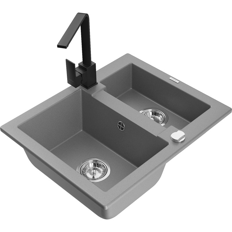 Mexen Carlos lava-louça de granito 1,5-cubas com torneira de cozinha Rita, cinza - 6518-71-670300-70