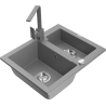 Mexen Carlos Granitspüle 1,5-beckig mit Küchenarmatur Rita, grau - 6518-71-670300-71