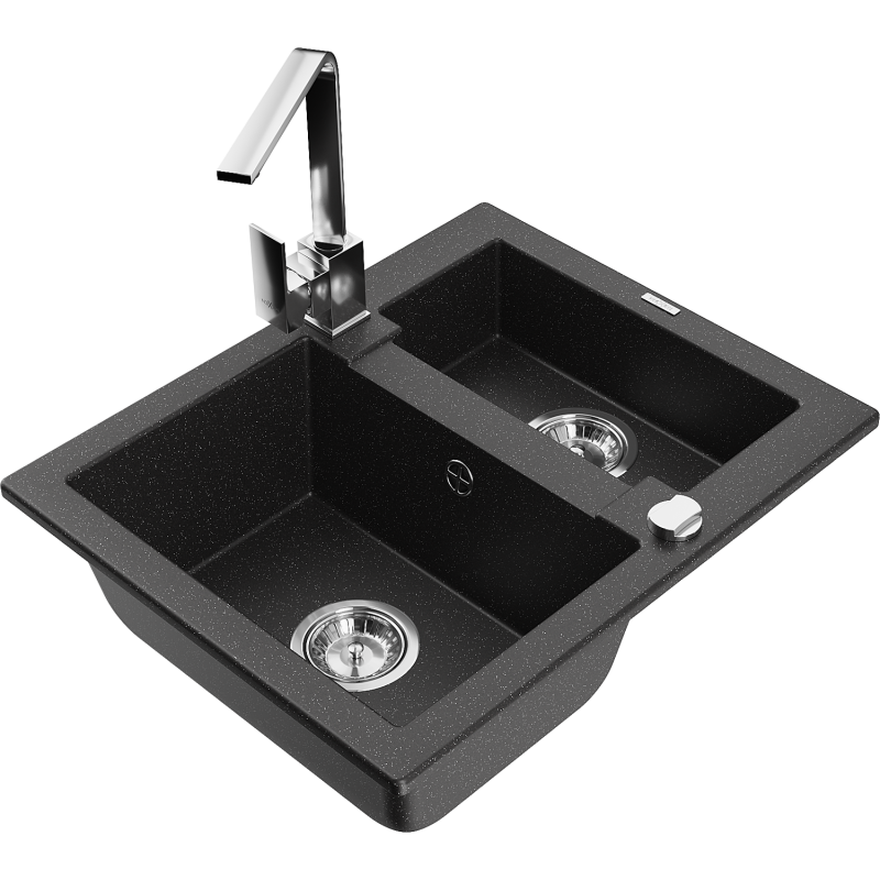 Mexen Carlos 1,5-Kompartiment Granitespäicher mat Kichekran Rita, schwaarz/sëlwer Metallic - 6518-73-670300-00
