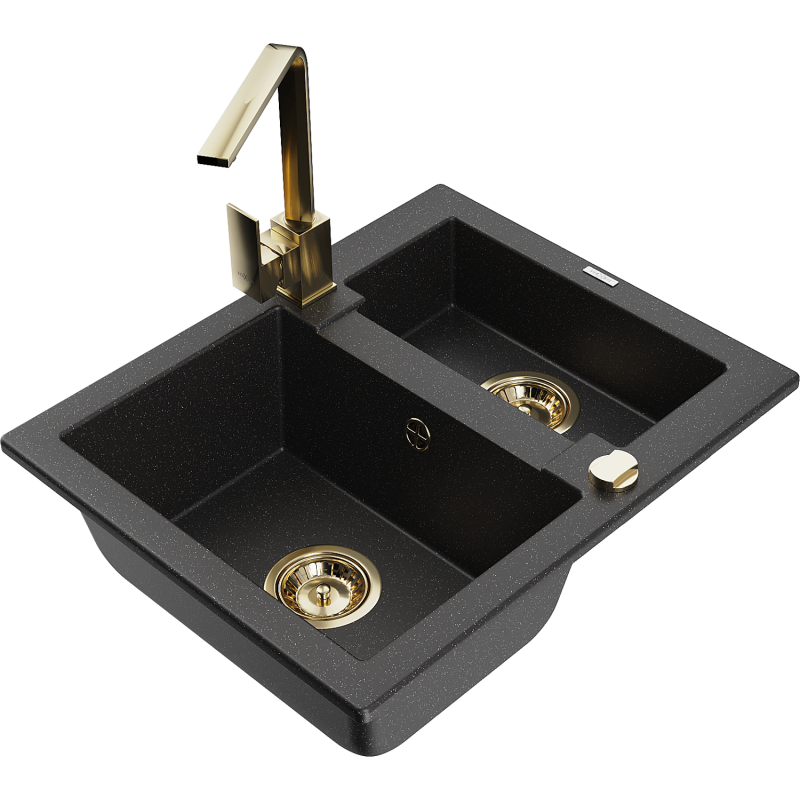 Mexen Carlos 1.5-bowl Granite Sink with Rita Kitchen Tap, Black/Silver Metallic - 6518-73-670300-50