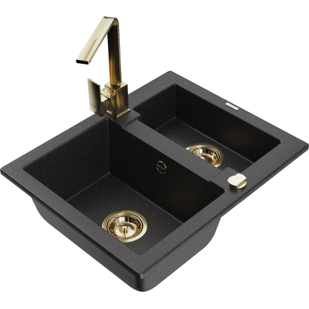 Mexen Carlos granitische spoelbak 1,5-komorien met keukenmengkraan Rita, zwart/zilverkleurig metallic - 6518-73-670300-50