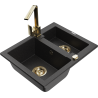 Mexen Carlos granieten gootsteen 1,5-compartiment met keukenmengkraan Rita, zwart/zilver metallic - 6518-73-670300-50