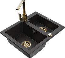 Mexen Carlos 1.5-bowl Granite Sink with Rita Kitchen Tap, Black/Silver Metallic - 6518-73-670300-50