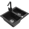 Mexen Carlos granite sink 1.5-bowl with Rita kitchen tap, black/silver metallic - 6518-73-670300-70