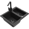 Mexen Carlos granite 1.5-bowl sink with Rita kitchen tap, black/silver metallic - 6518-73-670300-70-B