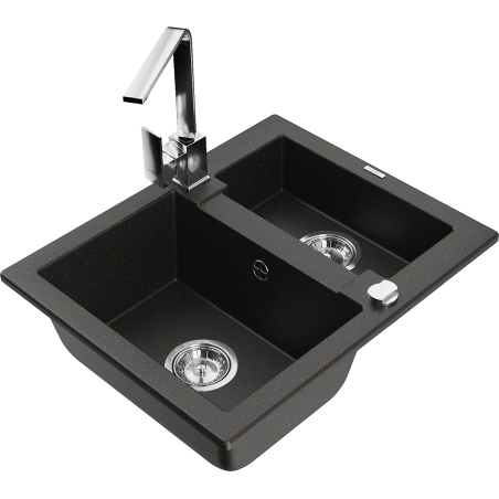 Mexen Carlos lavello in granito 1,5 vasche con miscelatore cucina Rita, nero/oro metallizzato - 6518-75-670300-00
