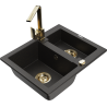 Mexen Carlos 1.5-bowl granite sink with Rita kitchen faucet, black/gold metallic - 6518-75-670300-50