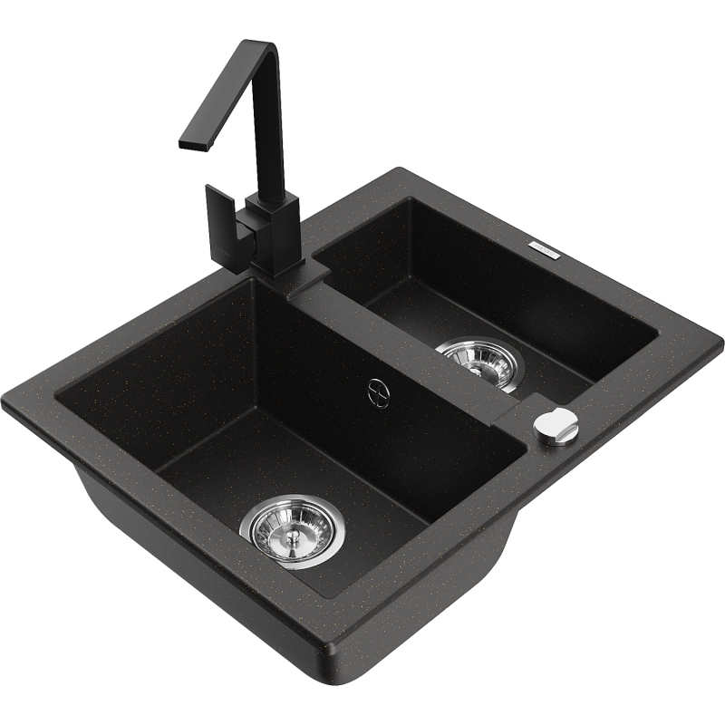 Mexen Carlos granitdiskho 1,5-kammare med köksblandare Rita, svart/guldmetallik - 6518-75-670300-70