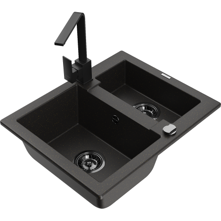 Mexen Carlos granitdiskho 1,5-kammare med köksblandare Rita, svart/guldig metallic - 6518-75-670300-70-B