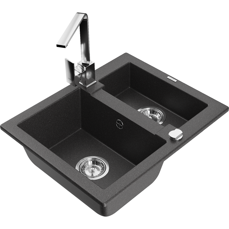 Mexen Carlos lava-loiça de granito 1,5-cuba com torneira de cozinha Rita, preto salpicado - 6518-76-670300-00