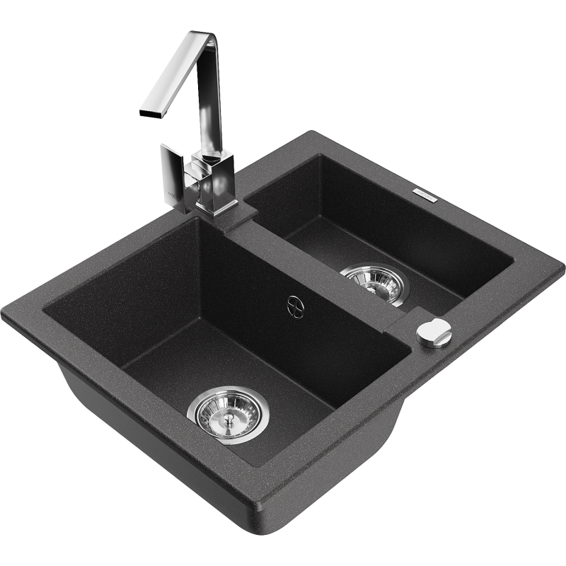 Mexen Carlos lavello in granito 1,5 vasche con rubinetto da cucina Rita, nero maculato - 6518-76-670300-00