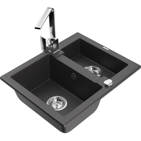 Mexen Carlos fregadero de granito 1,5 senos con grifo de cocina Rita, negro moteado - 6518-76-670300-00