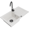 Mexen Pablo granite 1-bowl sink with drainer and Telma kitchen tap, white - 6510-20-670200-70