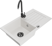 Mexen Pablo Granit-Spullsteen mat 1 Kummer mat Ofloss an Kichenkrunn Telma, wäiss - 6510-20-670200-70