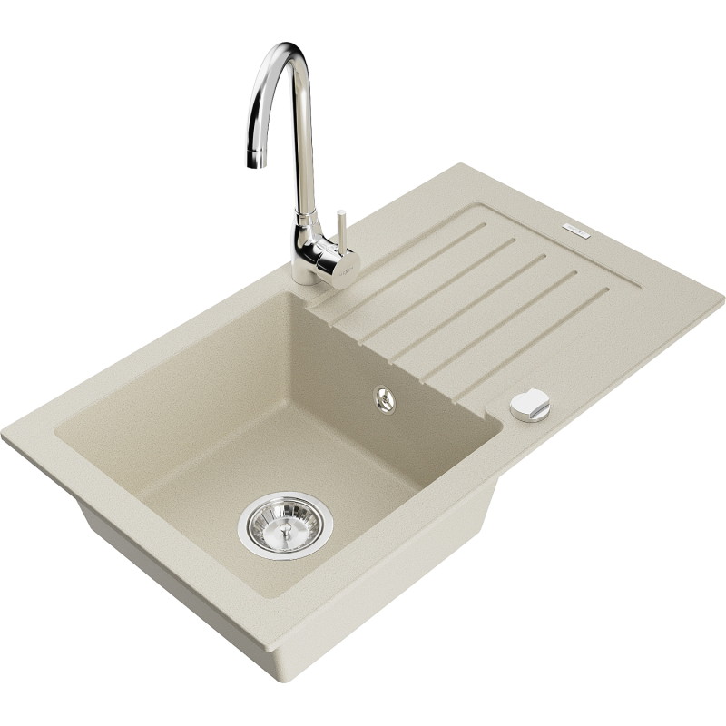 Mexen Pablo Granitspüle 1-beckig mit Abtropffläche und Küchenarmatur Telma, beige - 6510-69-670200-00