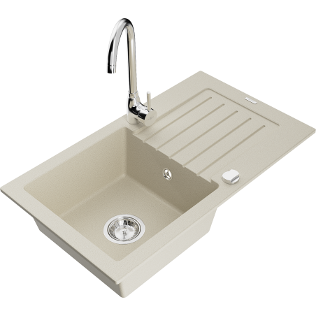 Mexen Pablo Granitspüle mit 1 Becken, Abtropffläche und Küchenarmatur Telma, beige - 6510-69-670200-00