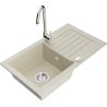 Mexen Pablo granieten gootsteen 1-kompartiment met afdruiprek en keukenmengkraan Telma, beige - 6510-69-670200-00