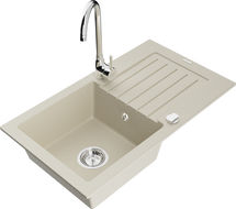 Mexen Pablo granite sink 1-bowl with drainer and Telma kitchen tap, beige - 6510-69-670200-00