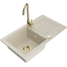 Mexen Pablo fregadero de granito de 1 cubeta con escurridor y grifo de cocina Telma, beige - 6510-69-670200-50