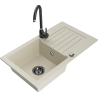 Mexen Pablo granieten spoelbak met 1 compartiment met afdruiprek en keukenmengkraan Telma, beige - 6510-69-670200-70