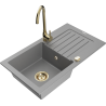 Mexen Pablo 1-bowl granite sink with drainer and Telma kitchen tap, grey - 6510-71-670200-50