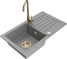 Mexen Pablo 1-bowl granite sink with drainer and Telma kitchen tap, grey - 6510-71-670200-50