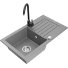 Mexen Pablo granite 1-bowl kitchen sink with drainer and Telma faucet, gray - 6510-71-670200-70