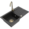 Mexen Pablo granite sink 1-bowl with drainer and Telma kitchen tap, black/silver - 6510-73-670200-50