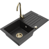 Mexen Pablo lavello in granito a 1 vasca con sgocciolatoio e rubinetto da cucina Telma, nero/argento - 6510-73-670200-50