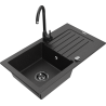 Mexen Pablo granite sink 1-bowl with drainer and Telma kitchen tap, black/silver - 6510-73-670200-70-B