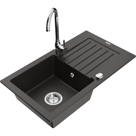 Mexen Pablo granitā izlietne ar 1 nodalījumu, notekreju un virtuves jaucējkrānu Telma, melna/zeltīta - 6510-75-670200-00