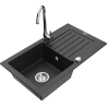 Mexen Pablo 1-bowl granite kitchen sink with drainer and Telma kitchen tap, black/gold - 6510-75-670200-00