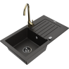 Mexen Pablo granite sink 1-bowl with drainer and Telma kitchen tap, black/gold - 6510-75-670200-50-B