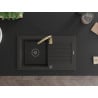 Mexen Pablo Einzelbecken Granitspüle mit Abtropffläche und Küchenarmatur Telma, schwarz/gold - 6510-75-670200-50-B