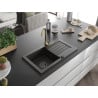 Mexen Pablo Einzelbecken Granitspüle mit Abtropffläche und Küchenarmatur Telma, schwarz/gold - 6510-75-670200-50-B