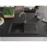 Mexen Pablo Einzelbecken Granitspüle mit Abtropffläche und Küchenarmatur Telma, schwarz/gold - 6510-75-670200-50-B