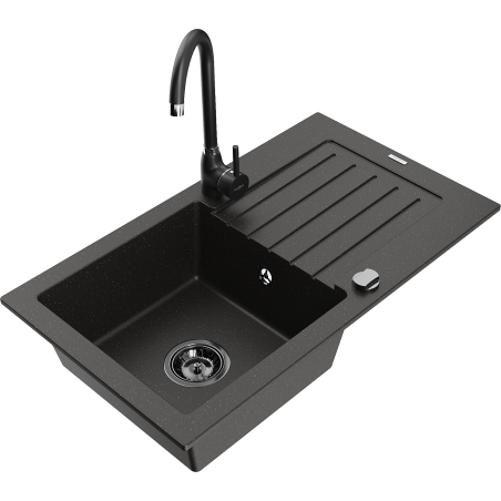 Mexen Pablo 1-Kummer Granit-Spullsteen mat Oflaaf an Kichenkran Telma, schwaarz/goudeg - 6510-75-670200-70-B